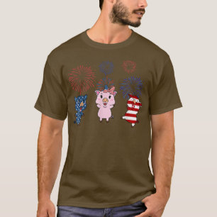 Camiseta Patriótico de los fuegos artificiales de cerdo de 