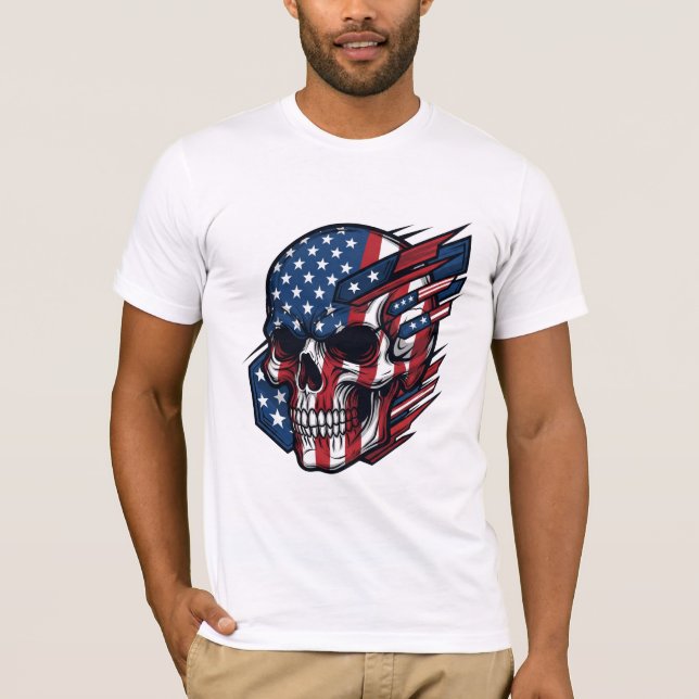 Camiseta Patriótico del cráneo de los Hombres con Bandera A (Anverso)