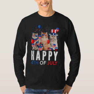 Camiseta Patriótico del gato persa del rojo blanco roto