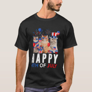 Camiseta Patriótico del gato persa del rojo blanco roto