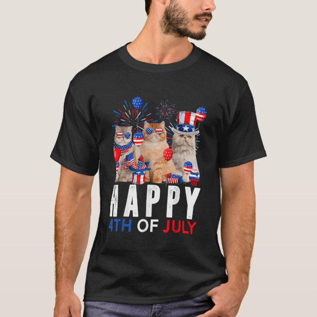 Camiseta Patriótico del gato persa del rojo blanco roto (Anverso)