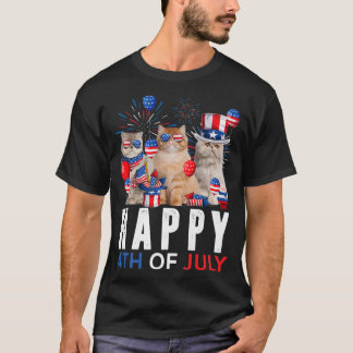 Camiseta Patriótico del gato persa del rojo blanco roto