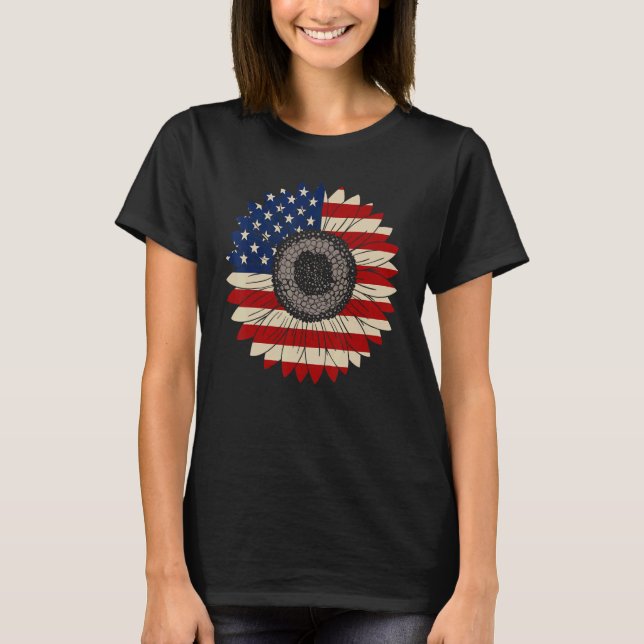 Camiseta Patriótico Del Leopardo Del Girasol De La Bandera  (Anverso)