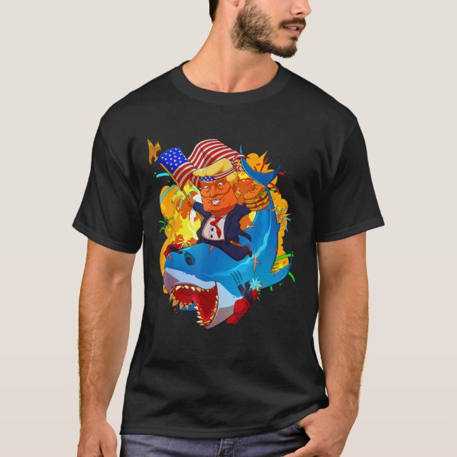 Camiseta Patriótico del tiburón Trump único 4 de julio en E (Anverso)
