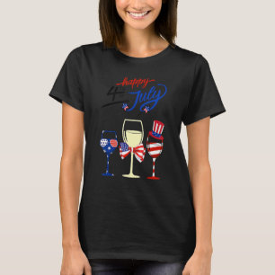 Camiseta Patriótico Del Vino Azul Rojo Glass Feliz 4 De J