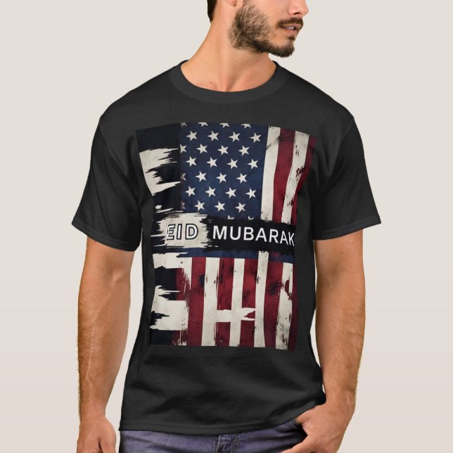 Camiseta Patriótico Eid Mubarak Bandera Americana Mens TShi (Anverso)