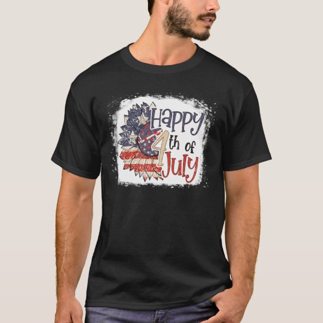 Camiseta Patriótico Feliz 4 de Julio Girasol EE.UU. Ameri (Anverso)