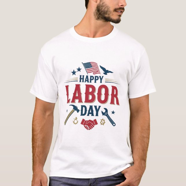 Camiseta Patriótico Feliz Día del Trabajo Trabajador y Band (Anverso)