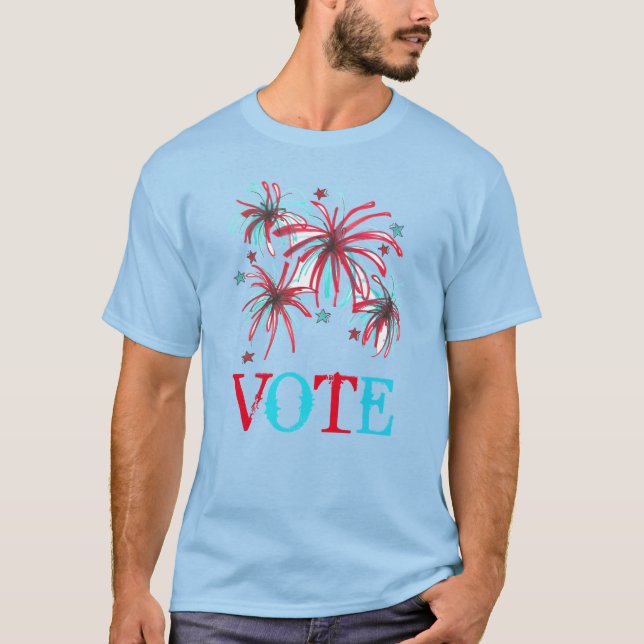 Camiseta Patriótico Firework Red Blue VOTE Día de Eleccione (Anverso)
