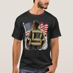 Camiseta Patriótico fuegos artificiales Bombero negro 4 de 