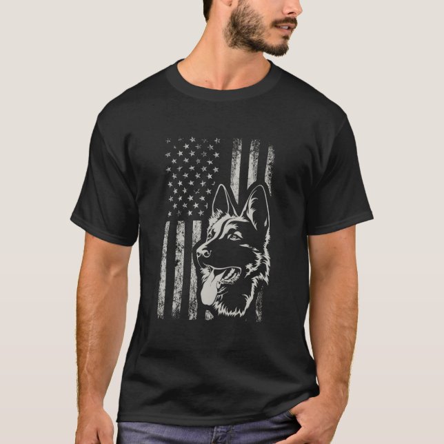 Camiseta Patriótico Ger Shepherd Bandera Estadounidense 4 D (Anverso)
