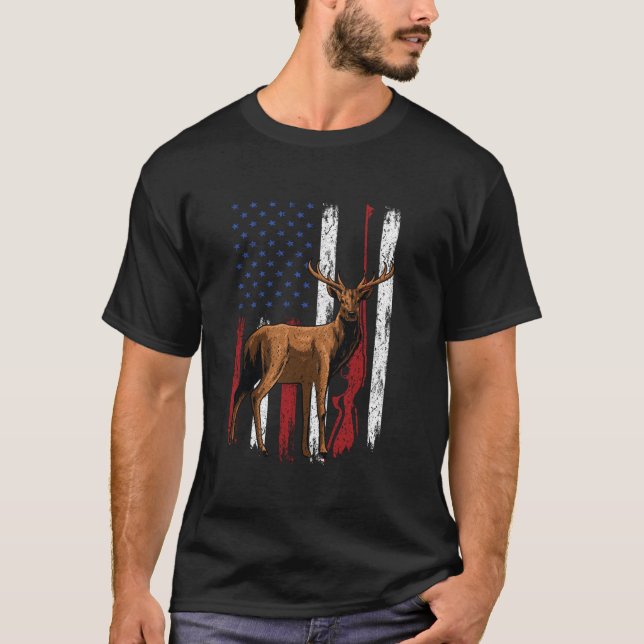 Camiseta Patriótico Hunter Deer Elk Buck Caza Elkaholic D (Anverso)