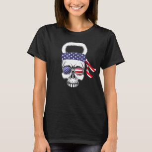 Camiseta Patriótico Kettlebell Skull Bandera Estadounidense