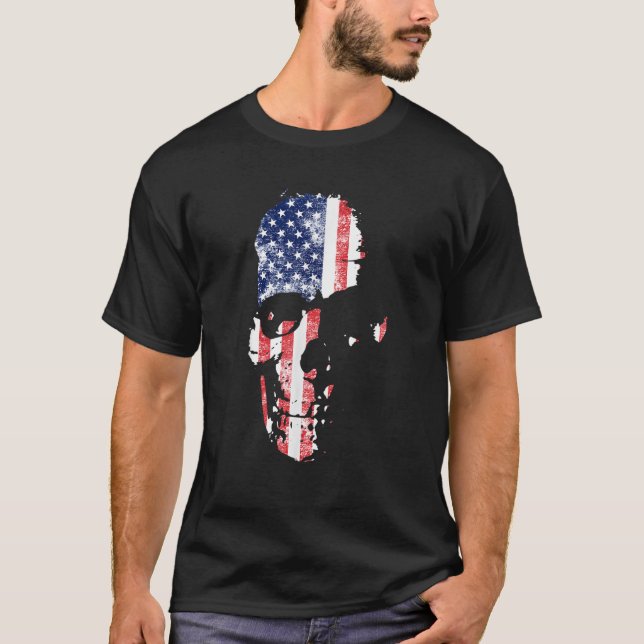 Camiseta Patriótico militar de la bandera del cráneo de Est (Anverso)