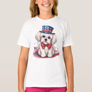 Camiseta Patriótico perro cachorro blanco del 4 de julio-43