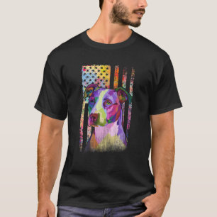Camiseta Patriótico Pitbull Terrier Bandera Americana Retro