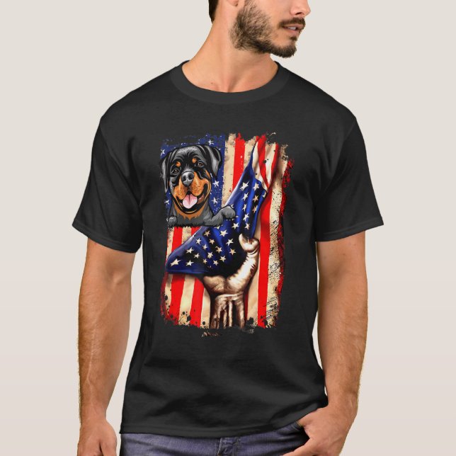 Camiseta Patriótico Rottweiler Bandera Americana Perro (Anverso)