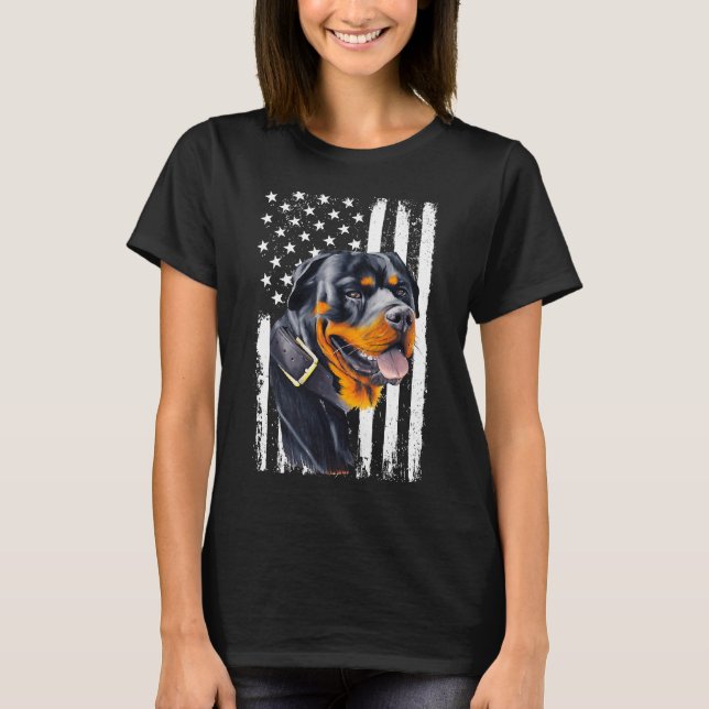 Camiseta Patriótico Rottweiler Bandera Americana Perro Love (Anverso)