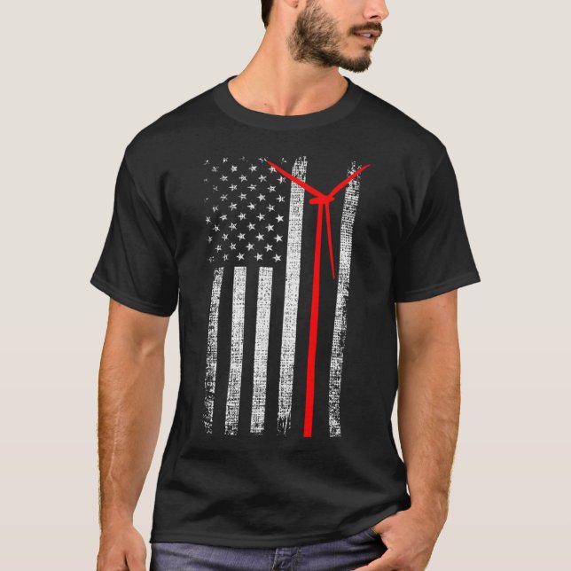 Camiseta Patriótico Wind Turbine Technician Bandera America (Anverso)