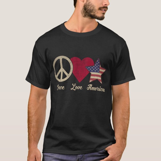 Camiseta Patriotismo Amor Bandera Americana Paz 4 de Julio (Anverso)