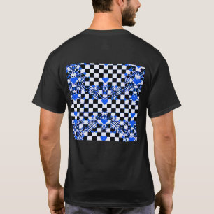 Camiseta Patrón a Cuadros con Corazones Azules y Formas