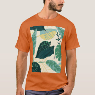 Camiseta Patrón abstracto sin foco con hojas tropicales