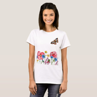 Camiseta Patrón acuarela con flores silvestres dibujadas a 