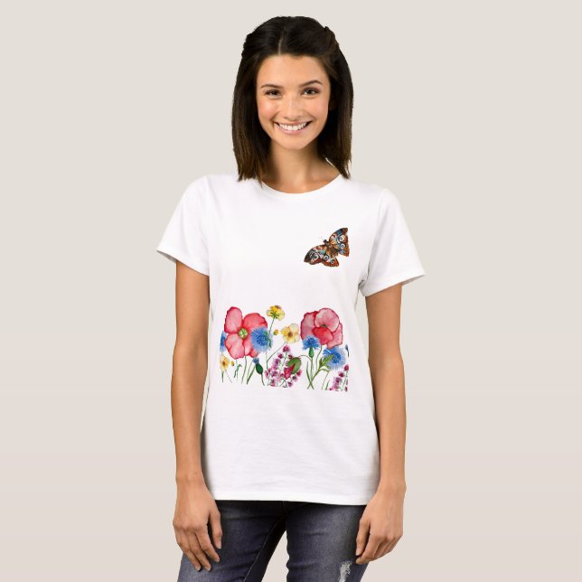 Camiseta Patrón acuarela con flores silvestres dibujadas a  (Anverso completo)