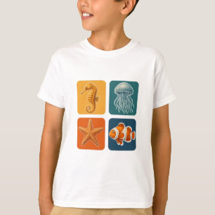 Camiseta Patrón adorable de vida marina - Caballito de mar,