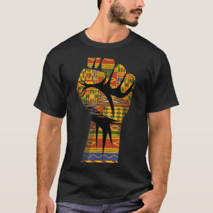 Camiseta patrón africano kente puño en alto poder negro