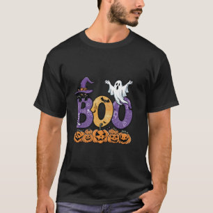 Camiseta Patrón Boo Halloween lindo pero asustado gato negr