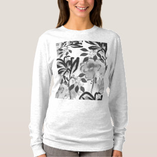 Camiseta Patrón botánico de flores negras y blancas