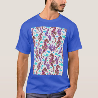 Camiseta Patrón caballito de mar de color rojo oscuro morad