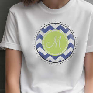 Camiseta Patrón Chevron con Monograma - Verde Lima Navy