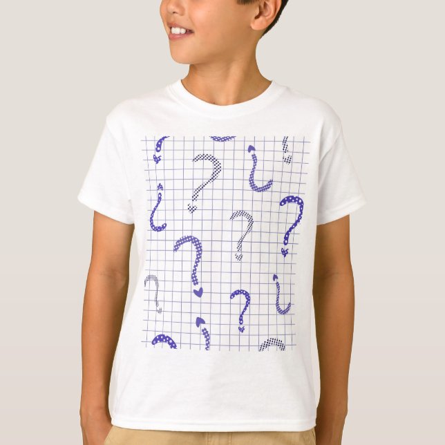 Camiseta Patrón continuo de signo de interrogación azul (Anverso)
