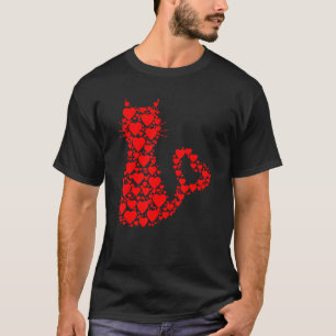 Camiseta Patrón Corazones Rojos Amantes de Gatos Día de San