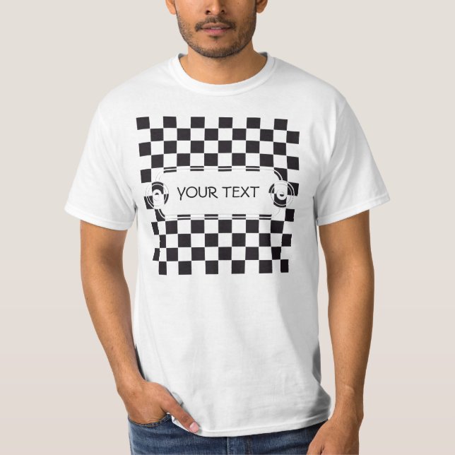 Camiseta Patrón cuadrado de ajedrez - negro + tu fondo (Anverso)