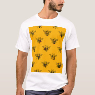 Camiseta Patrón de abejas vintage, amarillo negro.
