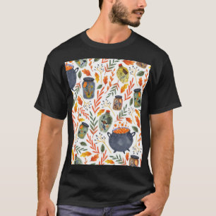Camiseta Patrón de acuarela con follaje otoñal.