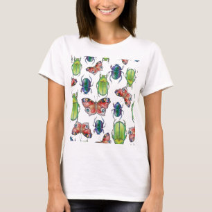 Camiseta Patrón de acuarela de escarabajos y mariposas