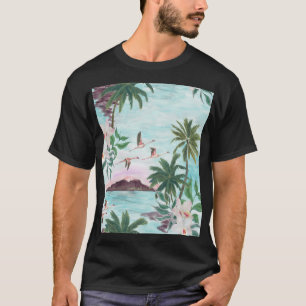 Camiseta Patrón de acuarela de Flamingo en el paisaje de Ha