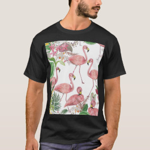Camiseta Patrón de acuarela de hojas tropicales de flamengo