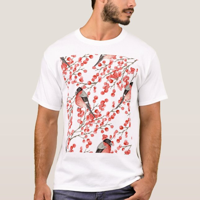 Camiseta Patrón de acuarela de los cerezos rojos (Anverso)