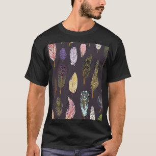 Camiseta Patrón de acuarela de plumas de pájaro coloridas