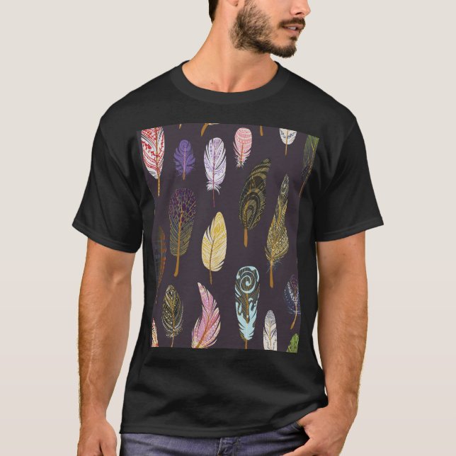 Camiseta Patrón de acuarela de plumas de pájaro coloridas (Anverso)