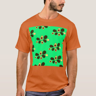 Camiseta patrón de aguacates agrupados con fondo azul