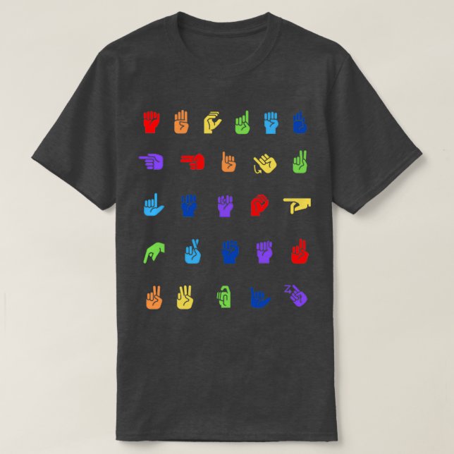 Camiseta Patrón de alfabeto de arcoiris ASL (Diseño del anverso)