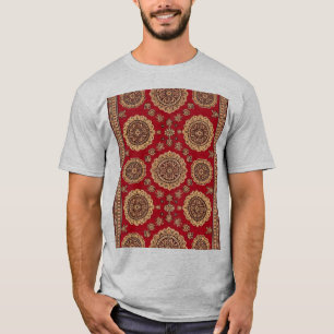 Camiseta Patrón de Alfombra Vintage con Medallón Rojo Ornam