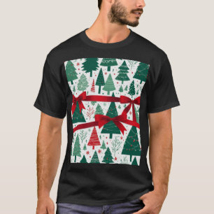 Camiseta Patrón de árbol de Navidad con cinta roja