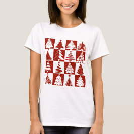 Camiseta Patrón de árbol de navidad rojo moderno